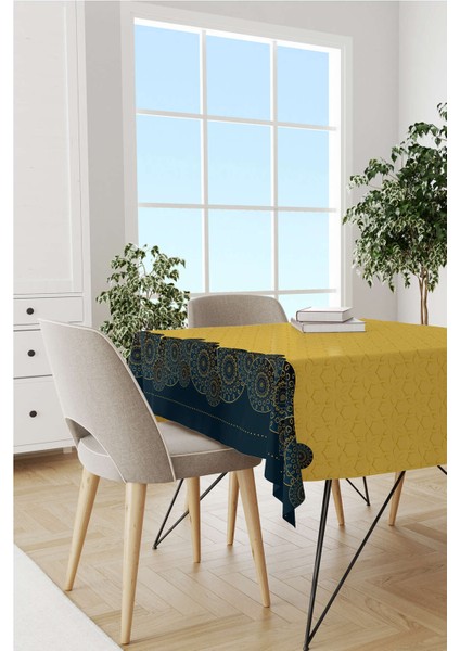 Lacivert Sarı Ramazan Temalı Dekoratif Desenli Dijital Baskılı Masaörtüsü CGH1342-MS