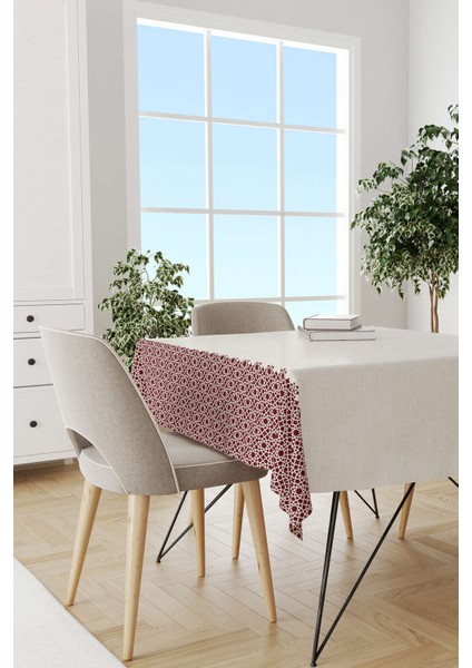 Bordo Krem Ramazan Temalı Dekoratif Desenli Dijital Baskılı Masaörtüsü CGH1318-MS