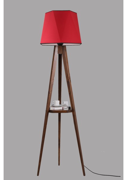 Sehbalı Tripod Lambader Ceviz Altıgen Kırmızı Abajurlu fiyatları