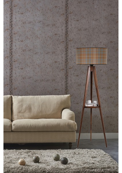 Sehbalı Tripod Lambader Ceviz Silindir 02 Abajurlu