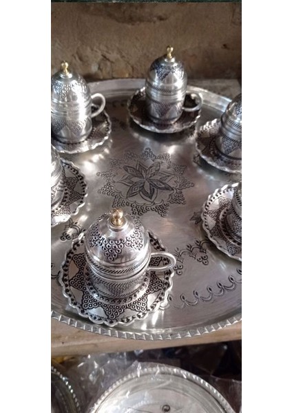Bakır Üzüm Motifli Kahve Fincan Seti Beyaz