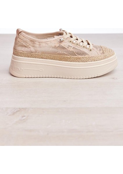 Fileli Hasırlı Taşlı Kadın Sneaker