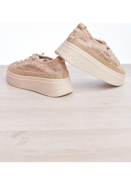 Fileli Hasırlı Taşlı Kadın Sneaker