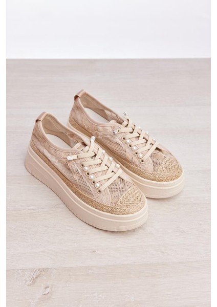Fileli Hasırlı Taşlı Kadın Sneaker