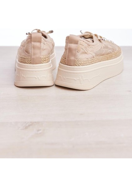 Fileli Hasırlı Taşlı Kadın Sneaker