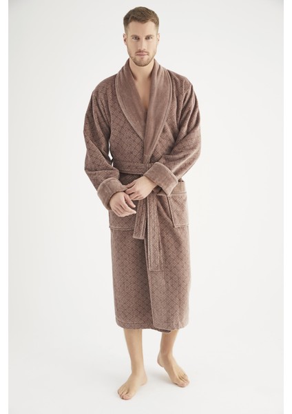 Jakarlı %100 Cotton Içi Bukle Erkek Bornozu