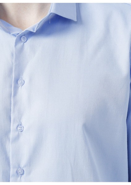 GM2024700271 Klasik Yaka Slim Fit Armürlü Mavi Erkek Gömlek fiyatları