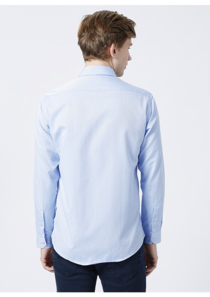 GM2024700271 Klasik Yaka Slim Fit Armürlü Mavi Erkek Gömlek modelleri