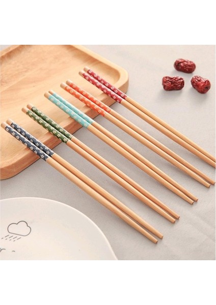 Lusso Cosmetics 5 Çift Chopstick Yıkanabilir Organik Ahşap Desenli Bambu Yemek Çubuğu, Sushi Japon Çin Yemek Çubuğu