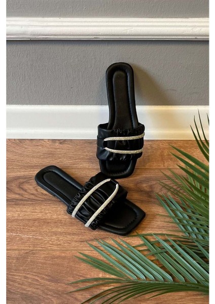 Alex Büzgülü Taş Işleme Kemerli Terlik - Siyah - 36 fiyatları