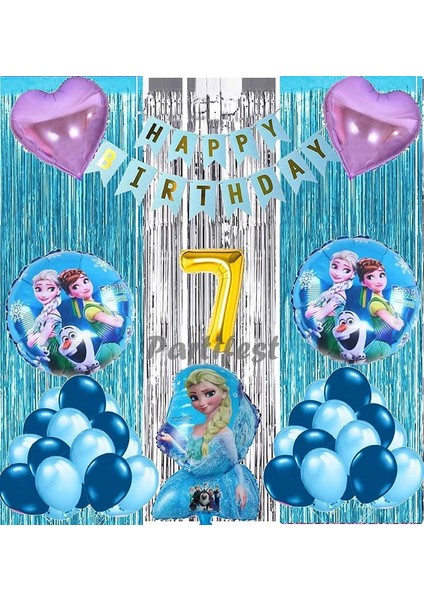 Frozen Elsa 7 Yaş Balon Seti Karlar Ülkesi Konsept Helyum Balon Set Frozen Elsa Doğum Günü Set