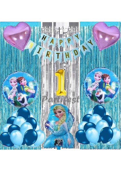 Frozen Elsa 1 Yaş Balon Seti Karlar Ülkesi Konsept Helyum Balon Set Frozen Elsa Doğum Günü Set