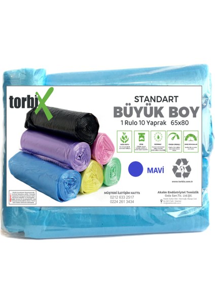 Çöp Poşeti Büyük Boy 65*80 Mavi 5 Rulo 5*10 Toplam 50 Adet