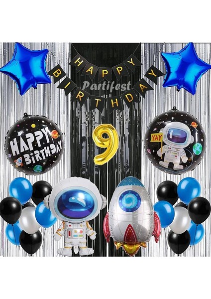 Kozmik Uzay 9 Yaş Balon Seti Galaksi Konsept Helyum Balon Set Astronot Uzay Mekiği Doğum Günü Set
