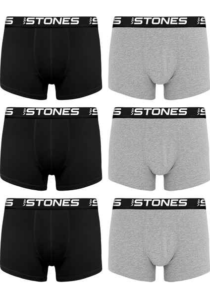 Likralı 6'lı Erkek Boxer Premium Paket - Siyah-Gri