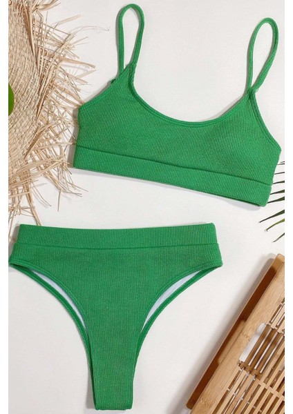 Yüksek Bel Fitilli Kumaş Tankini Bikini Takım fiyatları