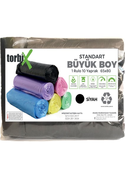 Çöp Poşeti Büyük Boy 65*80 Siyah 5 Rulo 5*10 Toplam 50 Adet