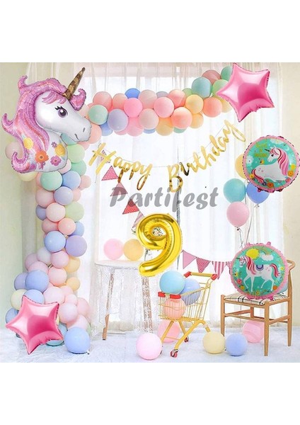 Unicorn Konsept 9 Yaş Balon Doğum Günü Set Tek Boynuzlu At Unicorn Yaş Balon Set fiyatları