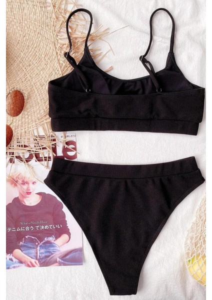 Yüksek Bel Fitilli Kumaş Tankini Bikini Takım fiyatları