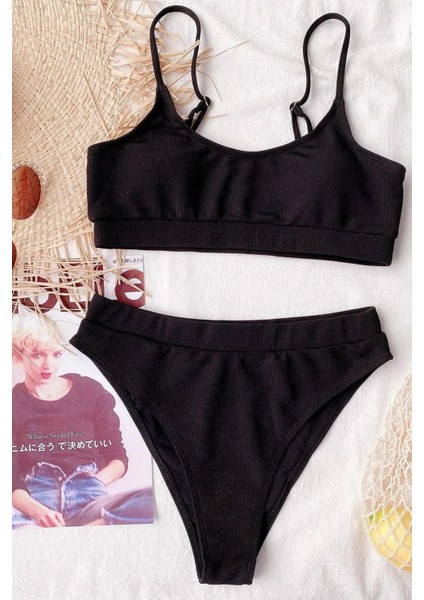 Yüksek Bel Fitilli Kumaş Tankini Bikini Takım modelleri