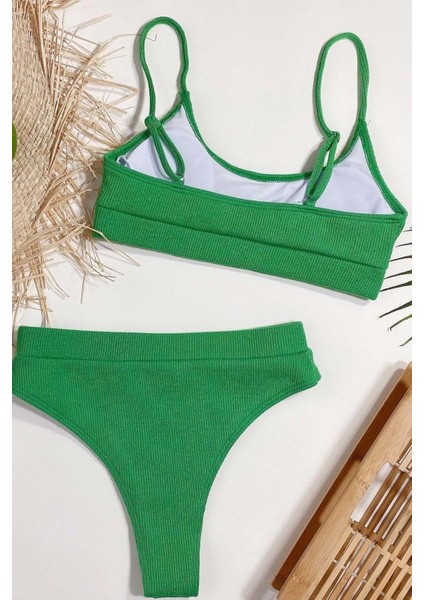 Yüksek Bel Fitilli Kumaş Tankini Bikini Üstü modelleri