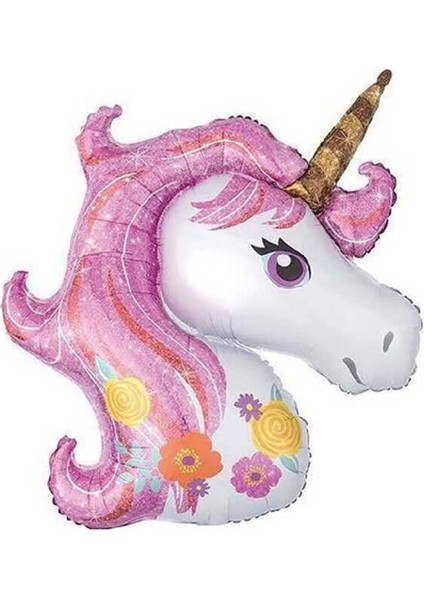 Pembe Unicorn Konsept 1 Yaş Balon Doğum Günü Set Gökkuşağı Unicorn Yaş Balon Set