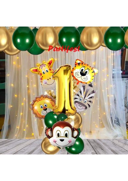 Safari Hayvanlar 1 Yaş Balon Set Safari Konsept Helyum Balon Set Safari Doğum Günü Set