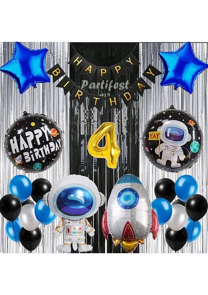 Kozmik Uzay 4 Yaş Balon Seti Galaksi Konsept Helyum Balon Set Astronot Uzay Mekiği Doğum Günü Set