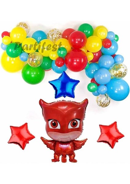Pijamaskeliler Yaş Balon Seti Pjmasks Konsept Helyum Balon Set Pijamaskeli Doğum Günü Set