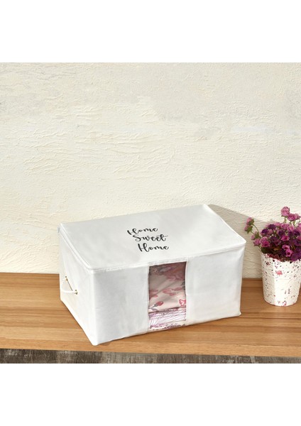 Büyük Boy Beyaz Pvc Detaylı Home Sweet Home Baskılı Hurç 64X40X35