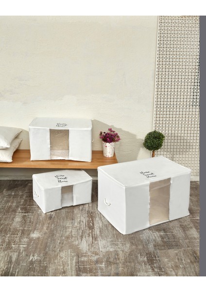Büyük Boy Beyaz Pvc Detaylı Home Sweet Home Baskılı Hurç 64X40X35 fiyatları