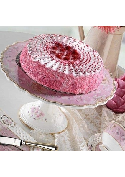 Aryldz Prestige Series Royal Queen Pasta Sunum Tabağı Pembe Kek Tabağı Bone Porselen