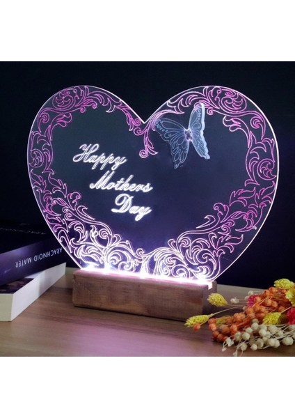 El Yapımı Boyama Kalpli Happy Mother's Day Işıklı Pleksi Kişiye Özel Gece Lambası Anneler Günü Hediyesi 1. Desen