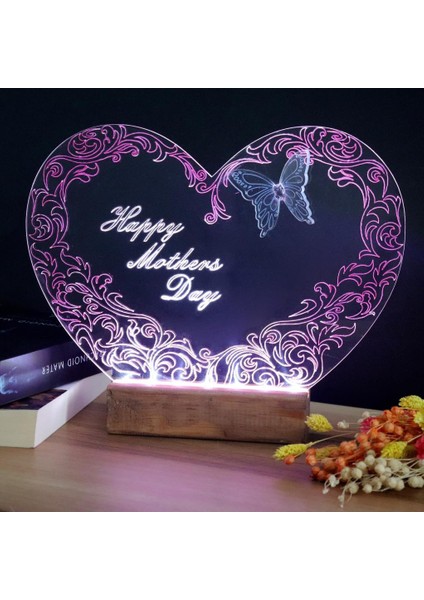 El Yapımı Boyama Kalpli Happy Mother's Day Işıklı Pleksi Kişiye Özel Gece Lambası Anneler Günü Hediyesi 1. Desen