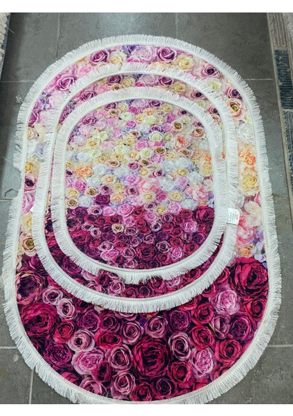 3'lü Set Banyo Halısı Kaymaz Taban Klozet Takımı (120X86 86X66 66X57)