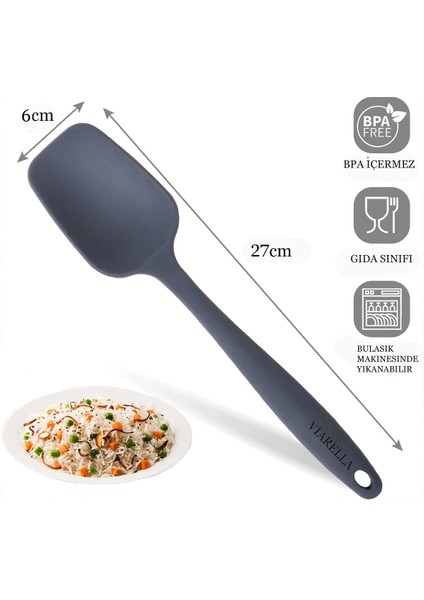 Yanmaz Yapışmaz Silikon Spatula Yassı Kaşık Seti 6lı Gri