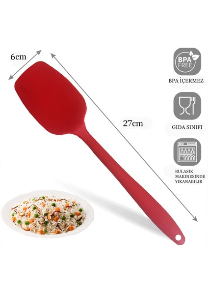 Yanmaz Yapışmaz Silikon Spatula Yassı Kaşık Seti 6lı Kırmızı