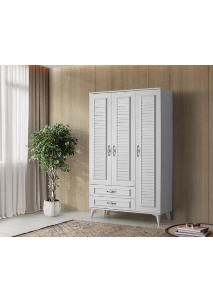 Asya 3 Kapılı 2 Çekmeceli Gardırop Elbise Dolabı 120X46X195