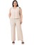 Büyük Beden Bluz Pantolon Aerobin Bej Takım 1
