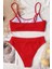 Yüksek Bel Fitilli Kumaş Tankini Bikini Takım 4