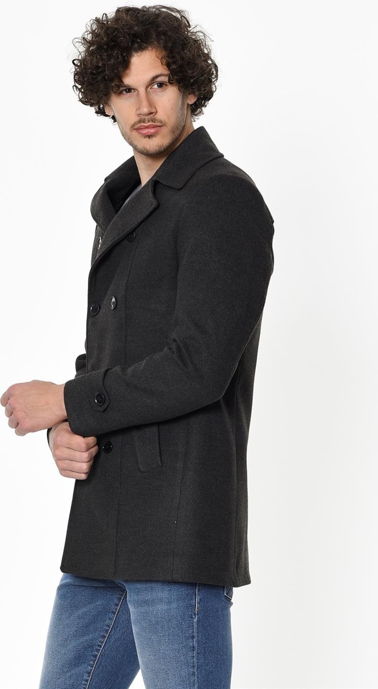 Dewberry PLT8329 Palto Uzun Kol Erkek Antrasit Orta Kalınlık Astarlı Düz 70% Yün 30% Polyester 2XL görsel 4