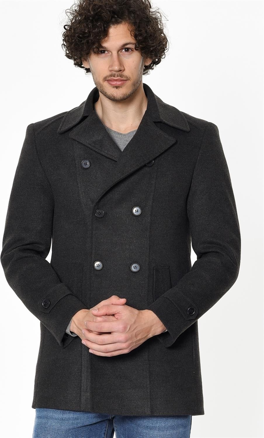 Dewberry PLT8329 Palto Uzun Kol Erkek Antrasit Orta Kalınlık Astarlı Düz 70% Yün 30% Polyester 2XL