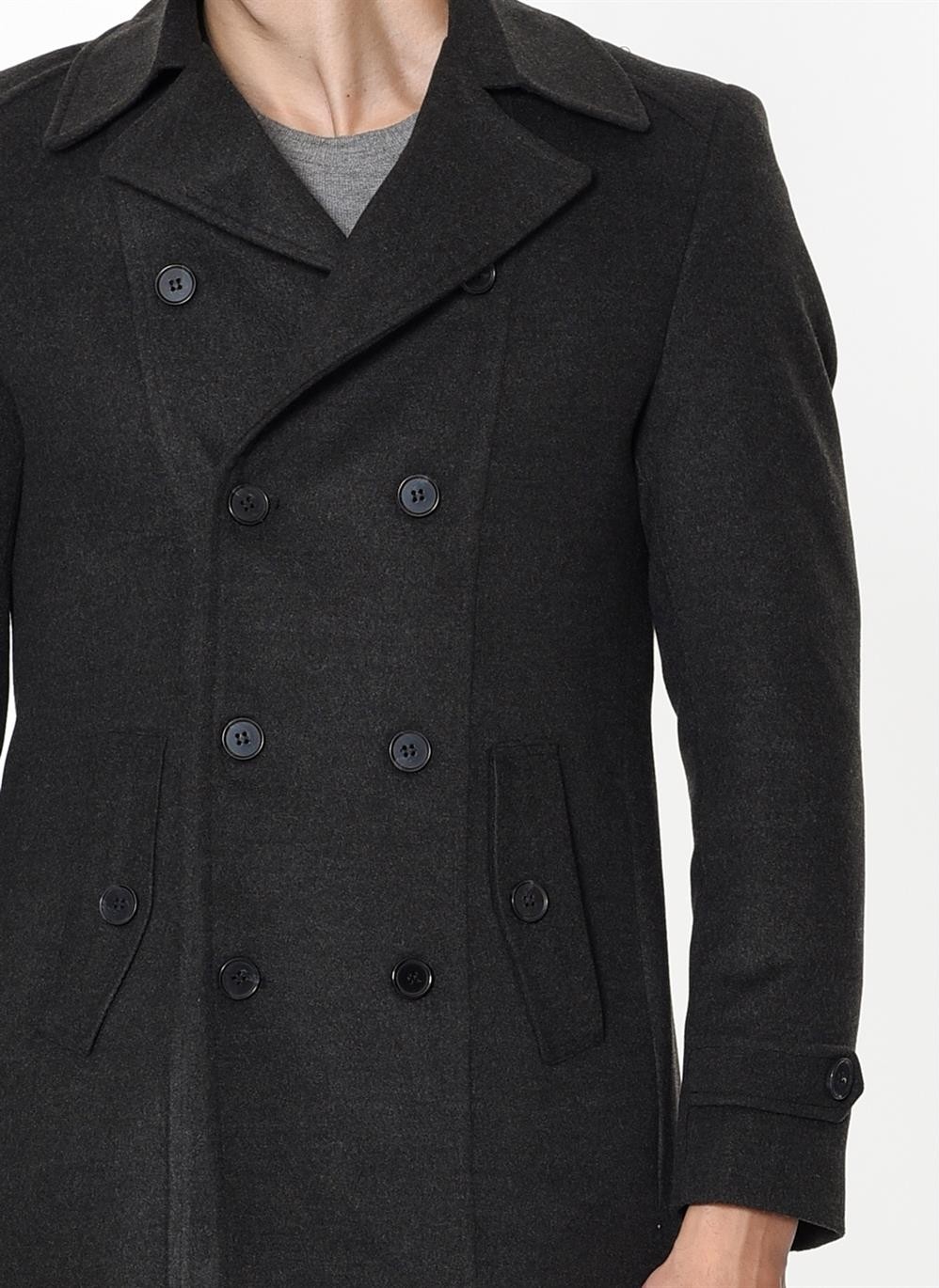 Dewberry PLT8329 Palto Uzun Kol Erkek Antrasit Orta Kalınlık Astarlı Düz 70% Yün 30% Polyester 2XL görsel 5