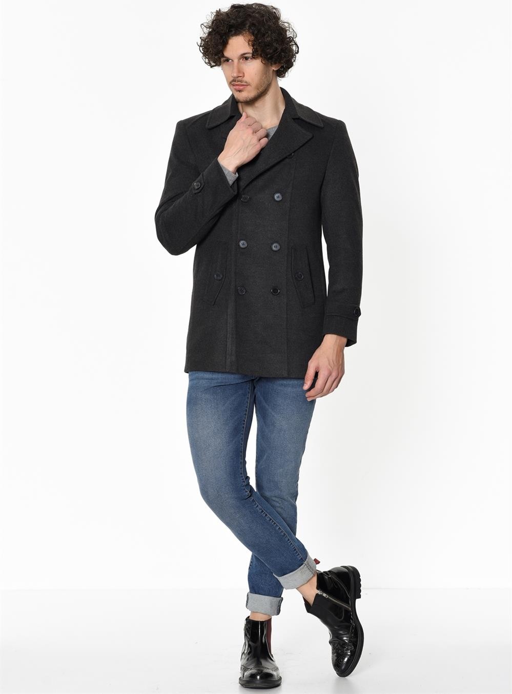 Dewberry PLT8329 Palto Uzun Kol Erkek Antrasit Orta Kalınlık Astarlı Düz 70% Yün 30% Polyester 2XL görsel 2