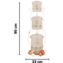 Piev Metal 3 Katlı Ferforje Patates Soğan Sarımsak Kabı Düzenleyici Organizer Cappuccino