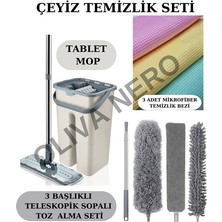 Oliva Nero Çeyiz Seti 1 Adet Tablet Mop 3 Başlıklı Toz Alma Seti 3 Adet Mikrofiber Temizlik Bezi Temizlik Seti