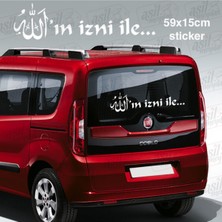 Arapça Allah'ın Izni ile Yazılı Oto Beyaz Sticker, Etiket, Araç Çıkartma, Tuning, Modifiye, Arma