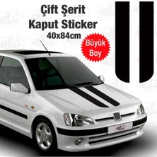 Çift Şerit Kaput Siyah Sticker Oto Sticker, Araba, Etiket, Çıkartma, Modifiye, Tuning, Arma