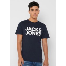 Jack & Jones Lacivert Erkek Tişört Slim Fit Kısa Kol Günlük Tarz 100% Pamuk