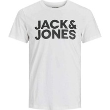 Jack & Jones Erkek Tişört Slim Fit Beyaz Kısa Kol Bisiklet Yaka Günlük Stil 100% Pamuk